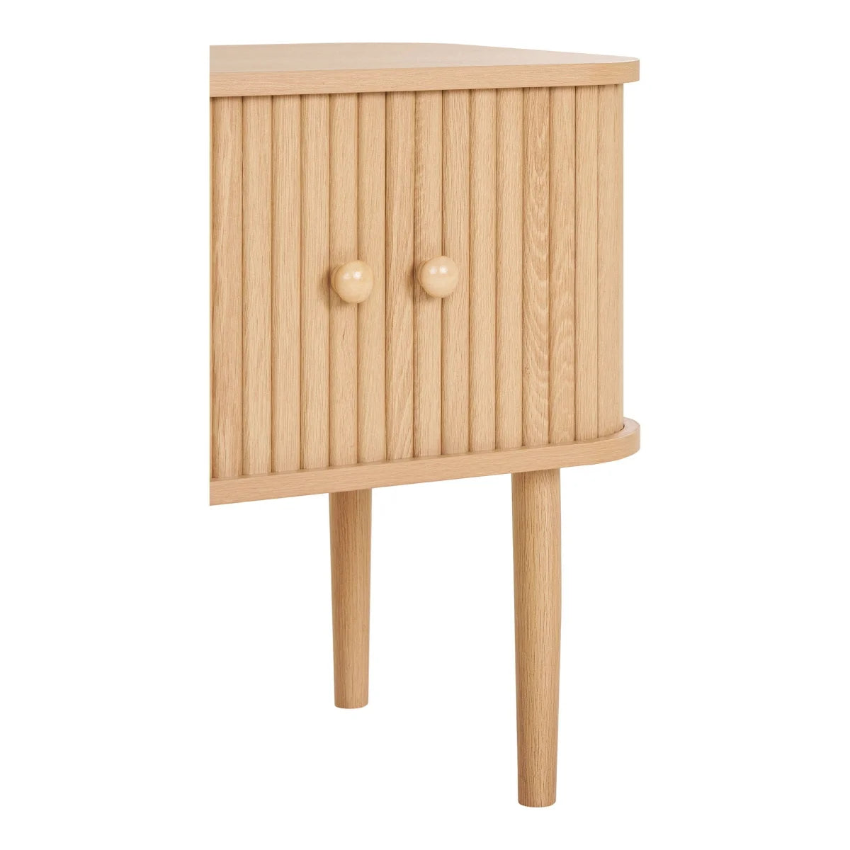 Table d’appoint en pin et MDF naturelle 2 portes 45x50 cm en bois clair de chêne avec lattes verticales et boutons ronds