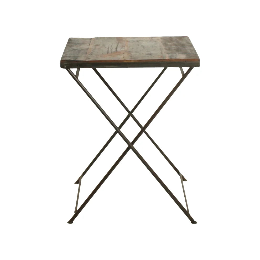 Table d’appoint pliante en bois recyclé et métal brun vieilli 60x60 cm