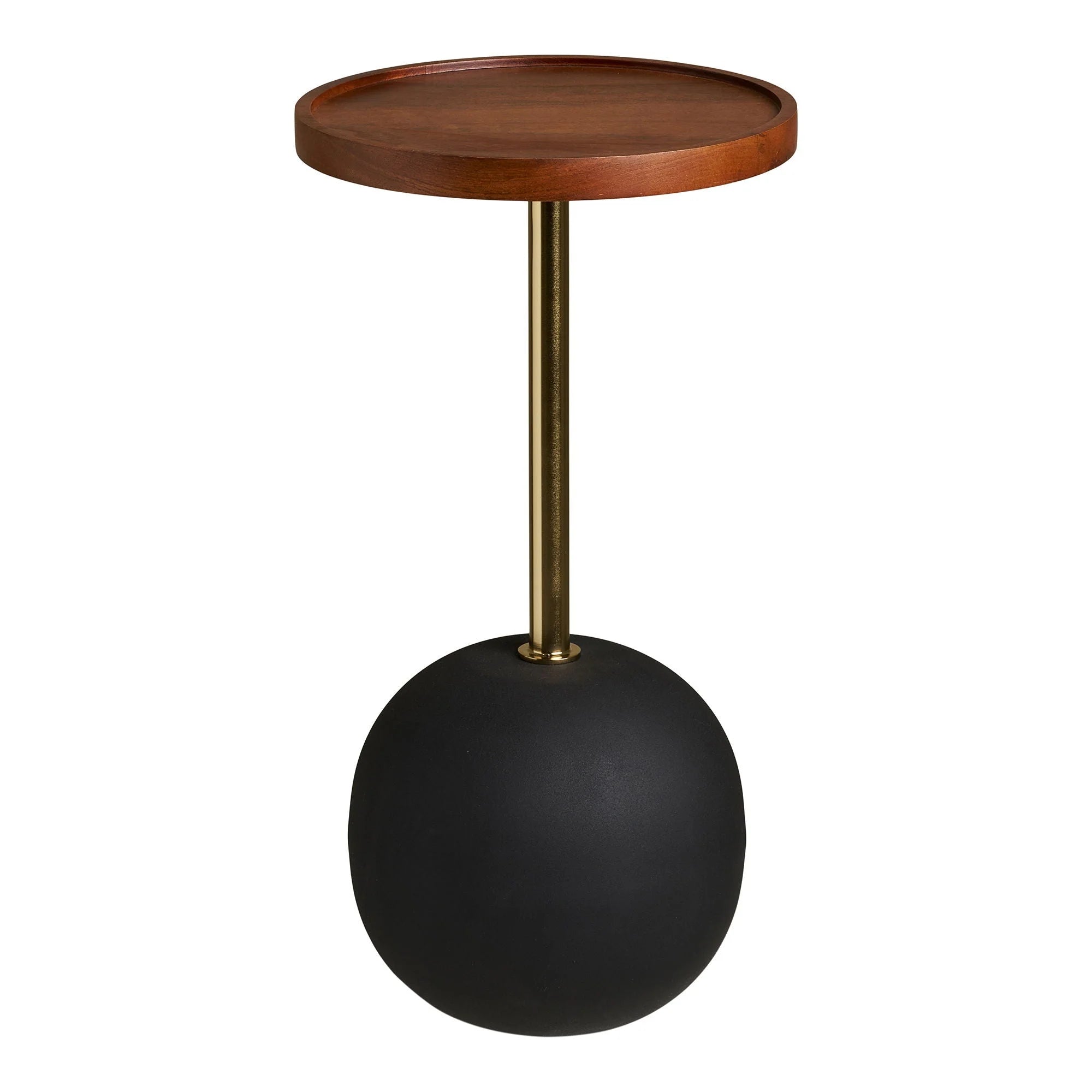 Table d’appoint ronde en bois et métal noir laiton Ø30xH56 cm
