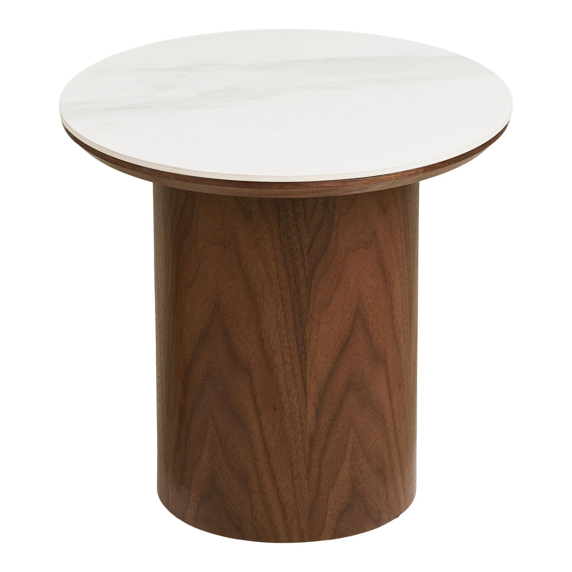 Table d’appoint ronde effet marbre blanc et bois noyer Ø40 cm