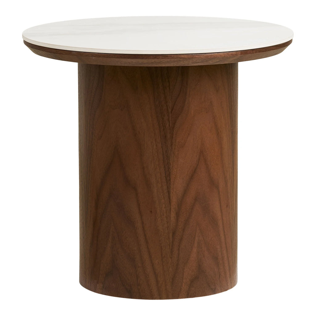 Table d’appoint ronde en marbre blanc et bois noyer, Ø40 cm