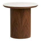 Table d’appoint ronde en marbre blanc et bois noyer, Ø40 cm