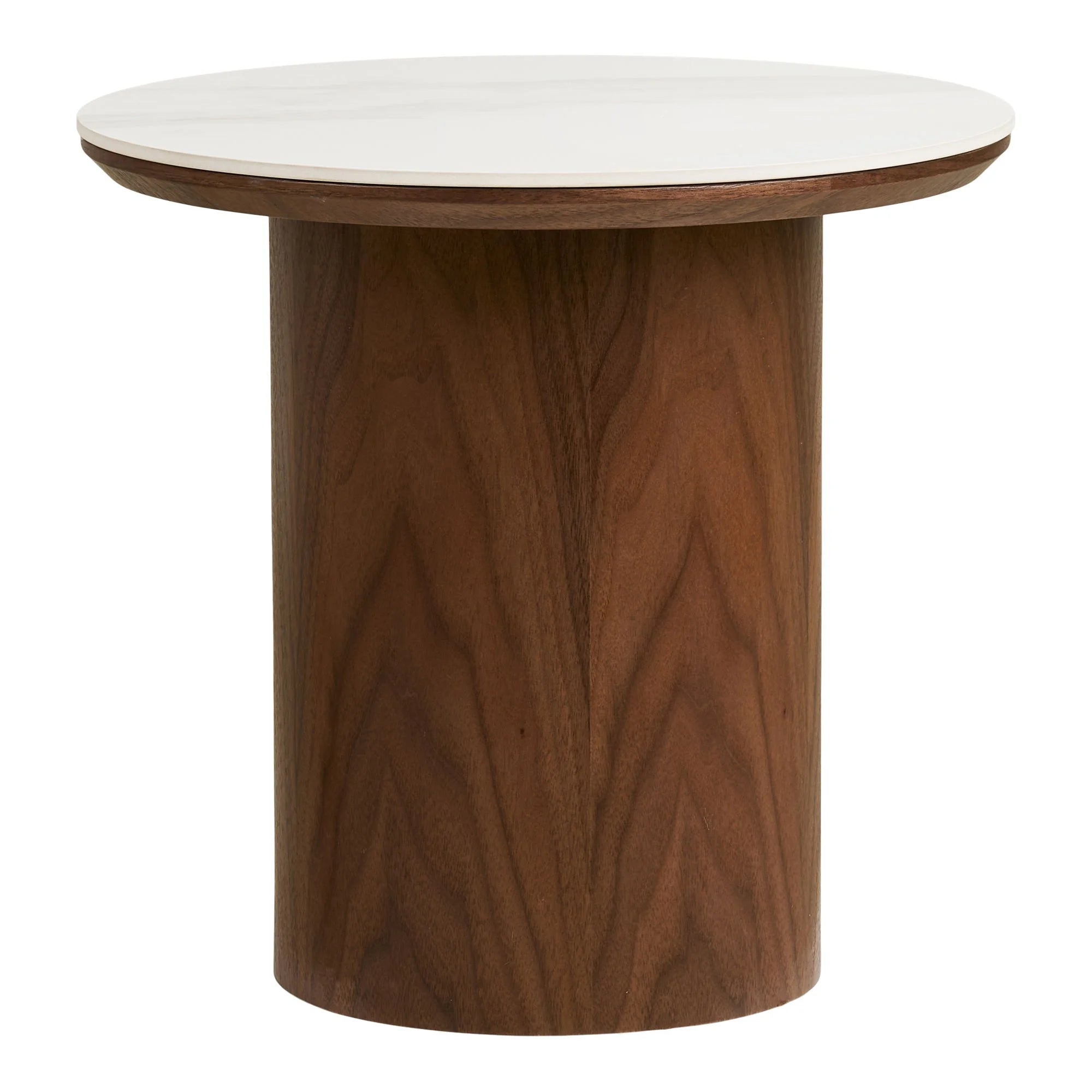 Table d’appoint ronde en marbre blanc et bois noyer, Ø40 cm
