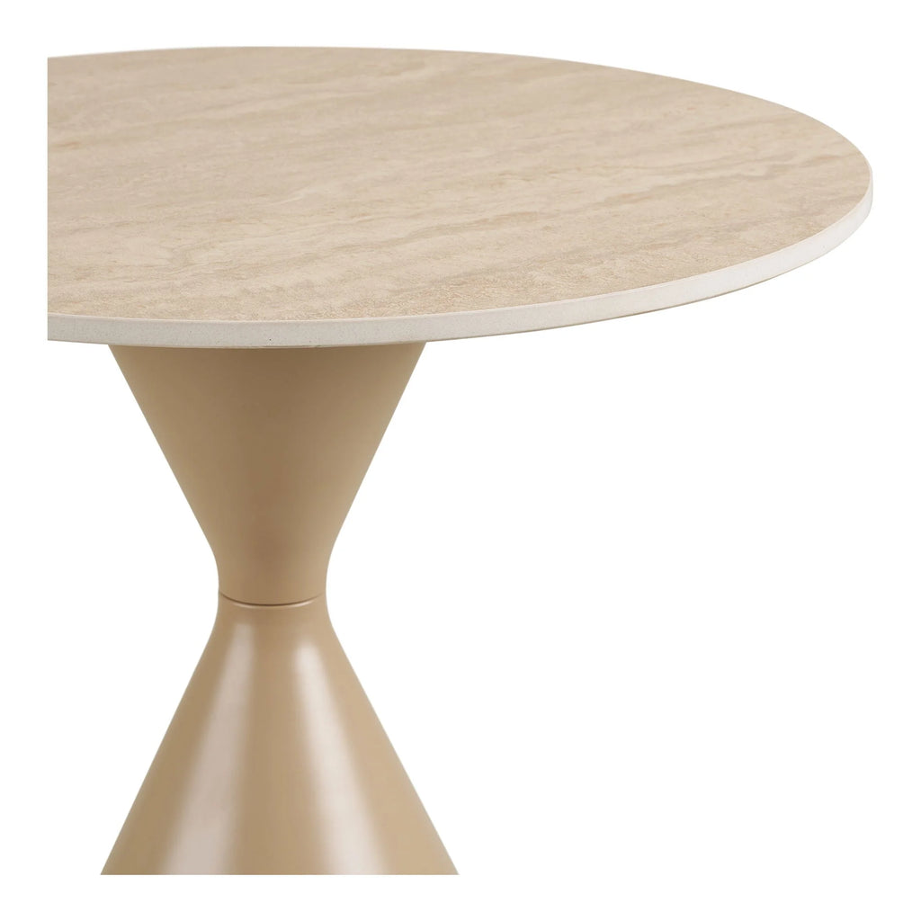 Table d’appoint ronde effet travertin sable, piètement conique, Ø50 cm