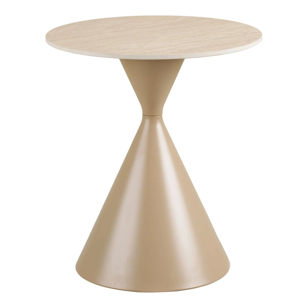 Table d’appoint ronde effet travertin sable avec piètement conique Ø50 cm