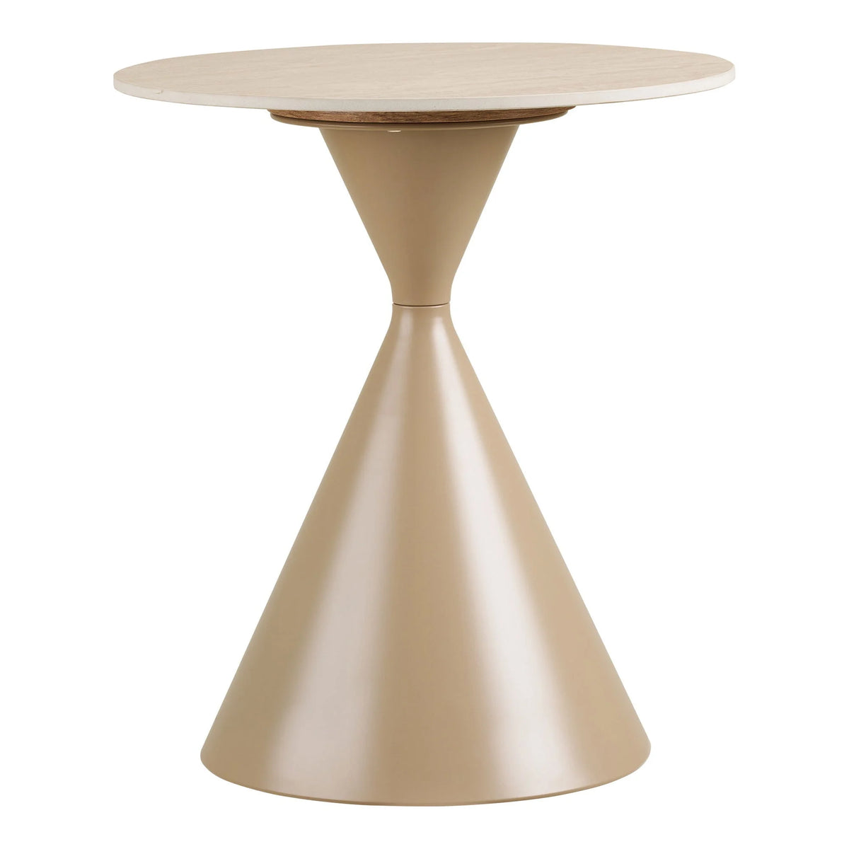 Table d’appoint ronde effet travertin sable, piètement conique beige Ø50 cm