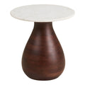 Table d’appoint ronde en marbre blanc et bois foncé sculpté Ø40xH41 cm