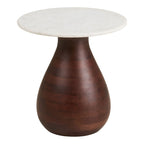 Table d’appoint ronde en marbre blanc et bois foncé sculpté Ø40xH41 cm