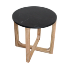 Table d’appoint ronde en marbre noir et bois manguier clair, Ø50 cm
