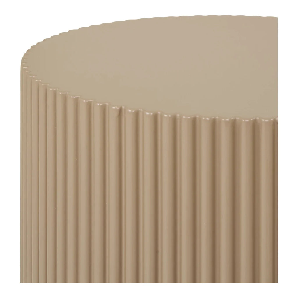Table d’appoint ronde en MDF gris beige ø30x50 cm à flûtes verticales