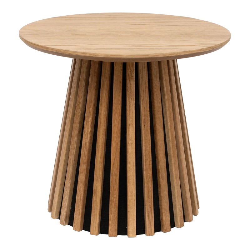Table d’appoint ronde en placage chêne avec pied graphique à lattes – Ø50 cm
