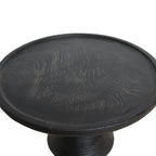 Table d’appoint ronde sculpturale en teck noir mat Ø50 cm pour salon