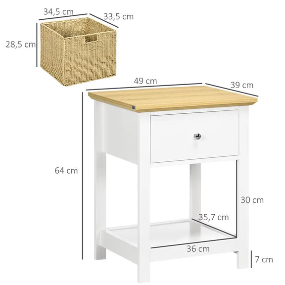 Dimensions de la table de chevet avec panier en rotin