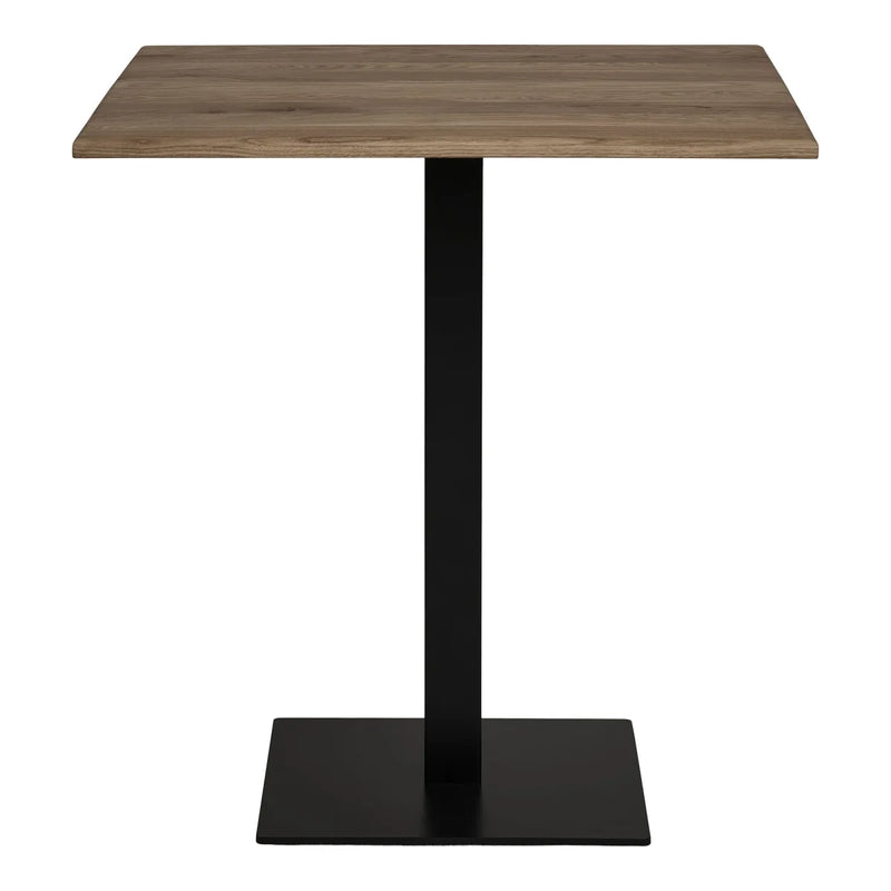 Table haute en chêne fumé avec base en métal noir – 70x70 cm