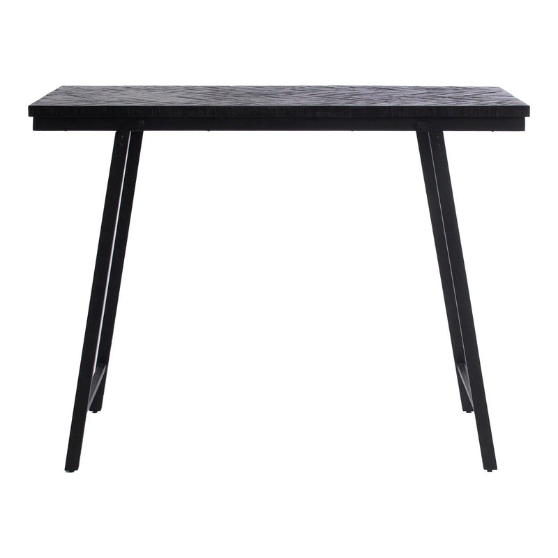 Table haute rectangulaire en teck motif chevron et métal noir – 140x60 cm