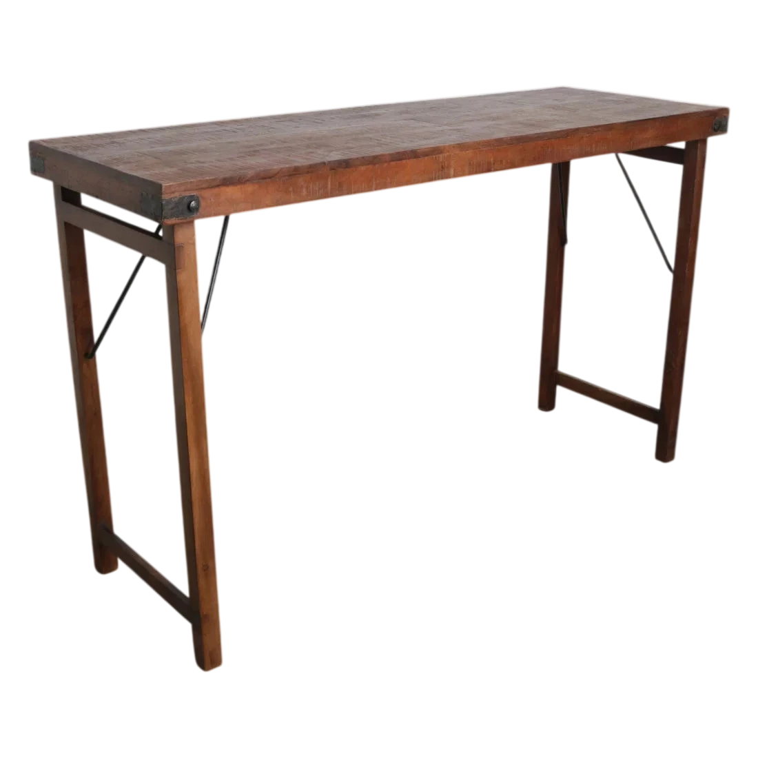 Table pliante en bois vintage brune avec piétement métal 170x60 cm