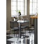 Table rectangulaire effet pierre foncée pied métal noir 70x70 cm