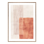 Tableau mural abstrait terracotta et bois clair 50x70 cm