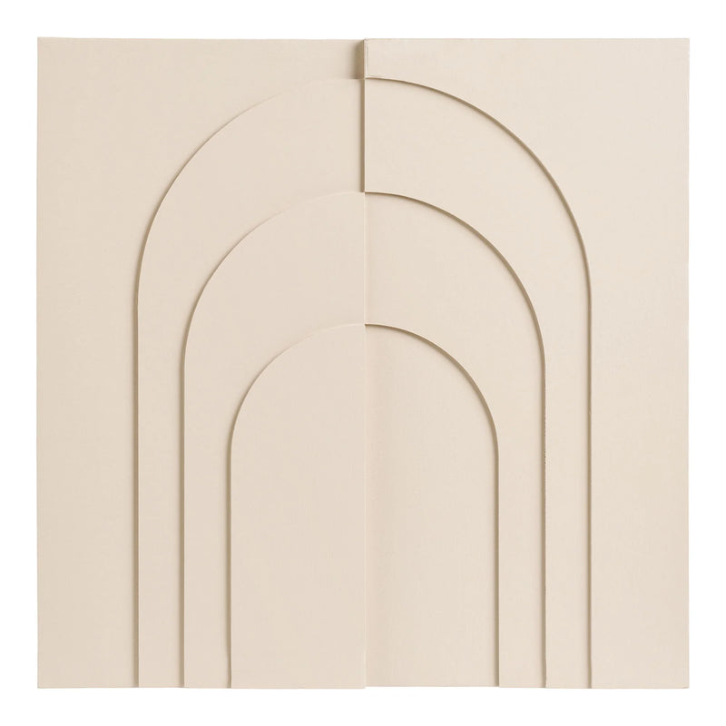 Tableau mural en relief beige motifs d’arcs concentriques – 60x60 cm
