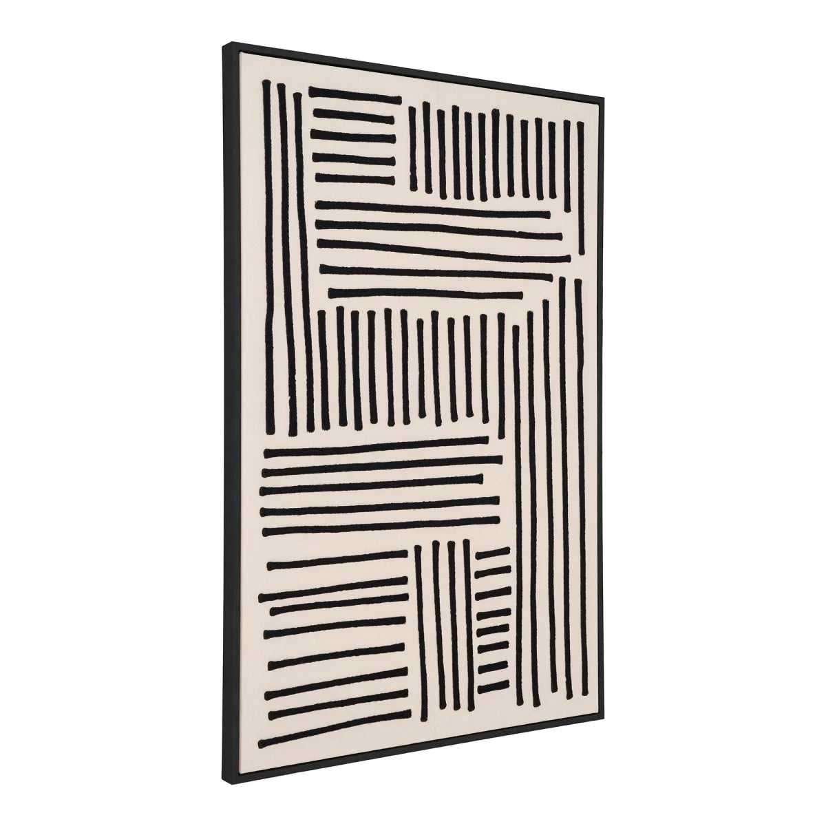 Tableau abstrait noir et beige 60x90 cm avec cadre MDF