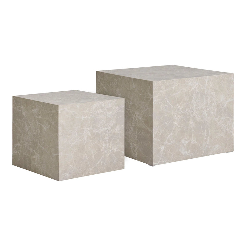 Tables basses cubiques effet marbre beige – Set de 2