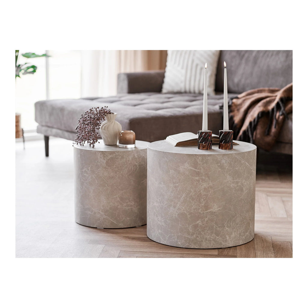 Lot de 2 tables basses rondes effet marbre beige clair en MDF minimaliste