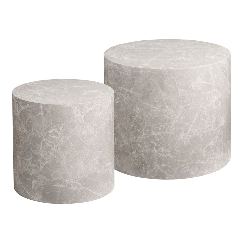 Tables basses rondes effet marbre gris clair en MDF – Lot de 2