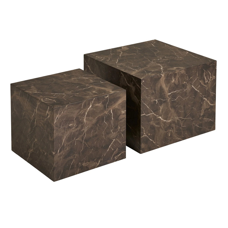 Tables d’appoint cubiques aspect marbre brun foncé – Set de 2