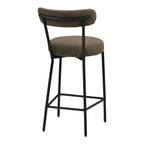 Tabouret de bar en bouclé taupe avec dossier arrondi et pieds métal noir