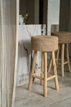 Tabouret de bar en raphia tressé – Naturel – H75 cm