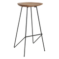 Tabouret de bar rond en teck massif et métal noir mat, H77 cm
