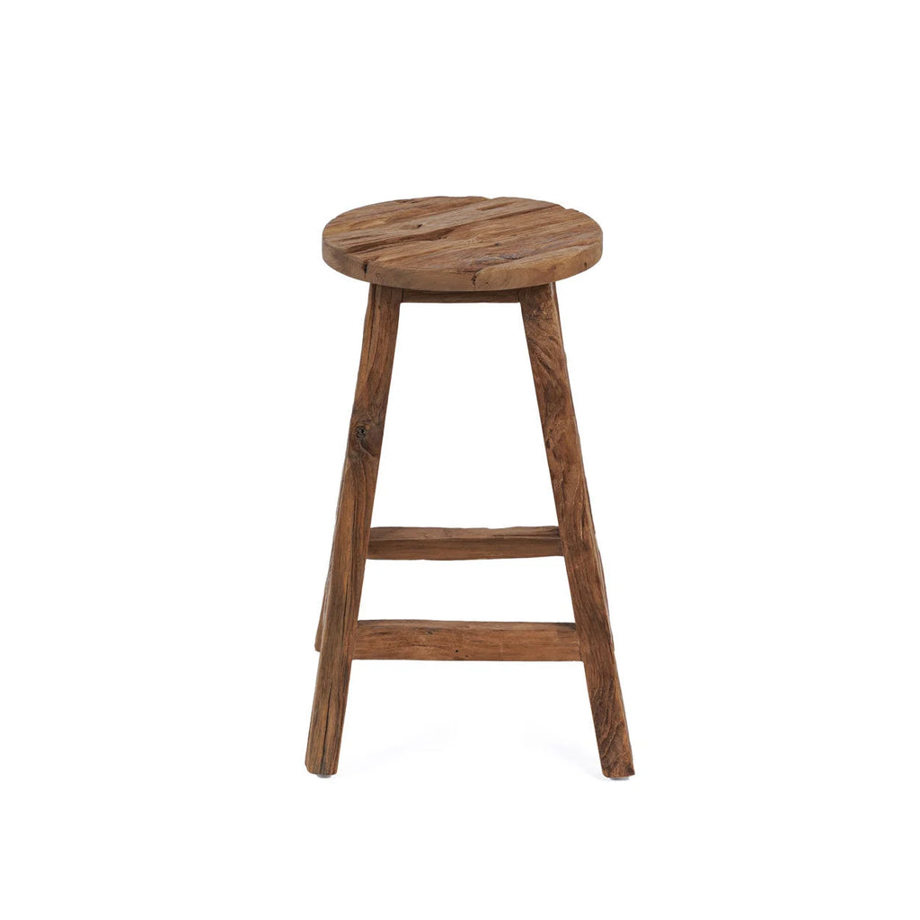 Tabouret de bar en teck recyclé brun naturel, assise ronde H70 cm