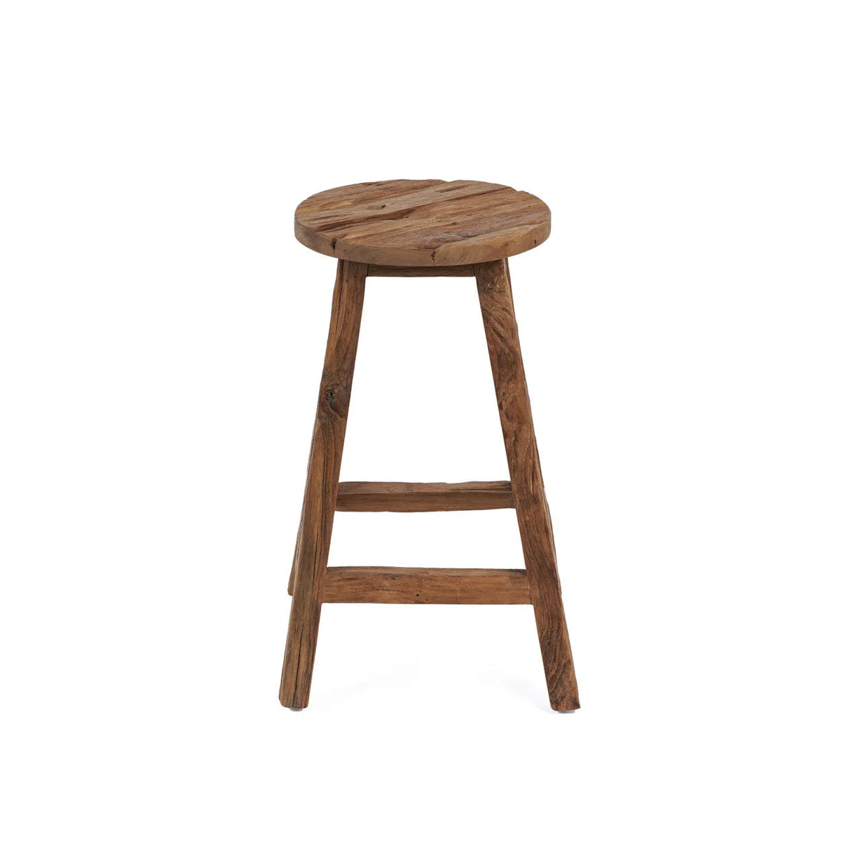 Tabouret de bar en teck recyclé brun naturel, assise ronde H70 cm