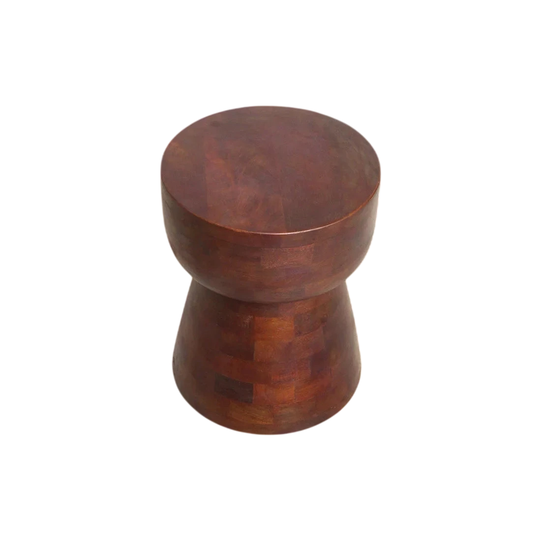 Tabouret sculpté en bois de manguier brun forme sablier H45 cm