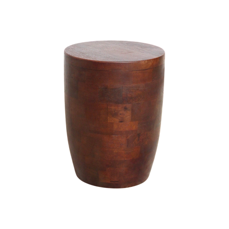 Tabouret en bois de manguier brun forme tambour – Ø35xH45 cm