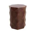 Tabouret en bois de manguier effet cuir brun motif losange H45 cm
