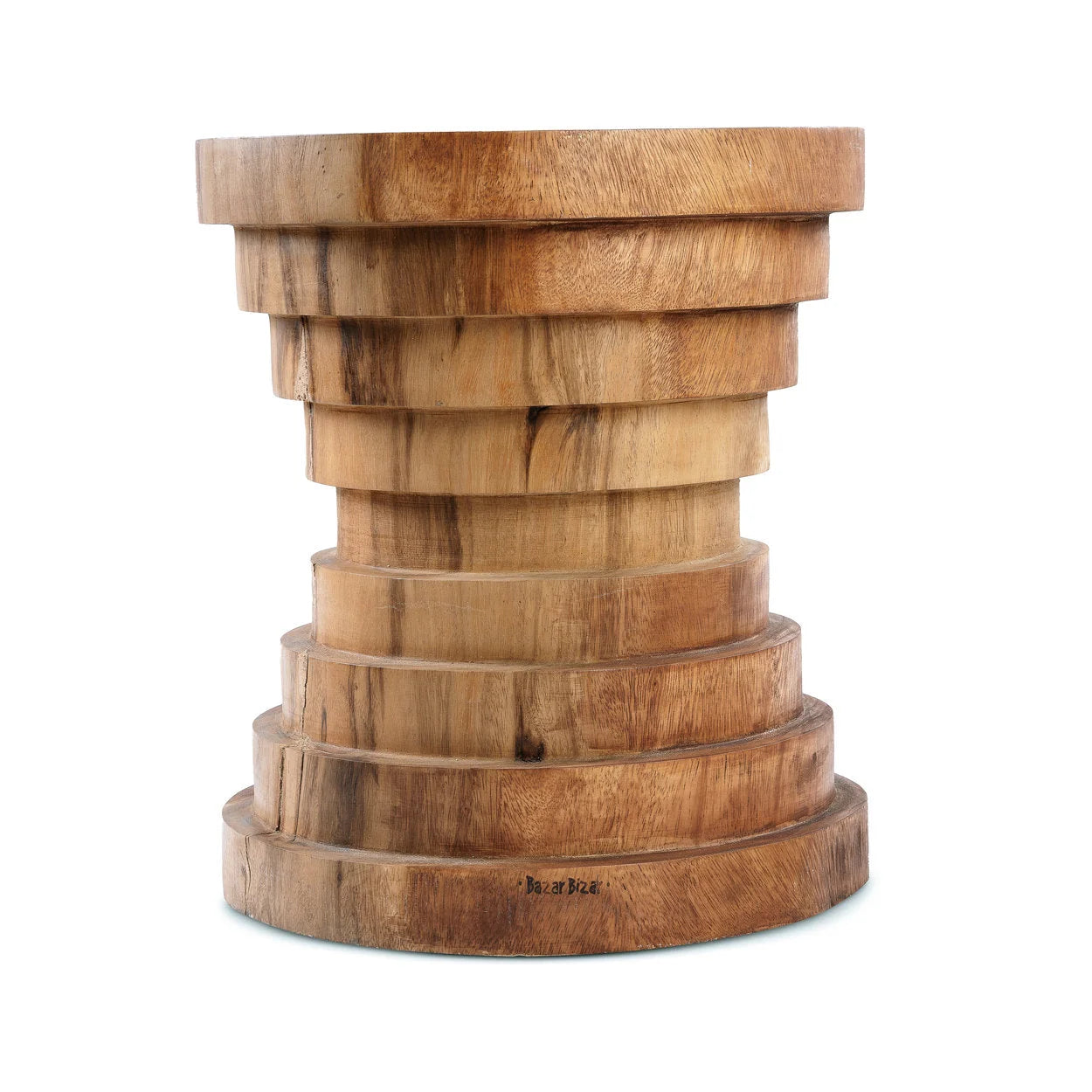 Tabouret en bois de suar naturel forme cylindrique empilée – H45 cm