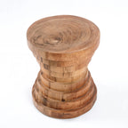 Tabouret en bois de suar naturel forme cylindrique empilée – H45 cm