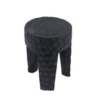 Tabouret en bois de suar noir effet martelé cylindrique – H45 cm