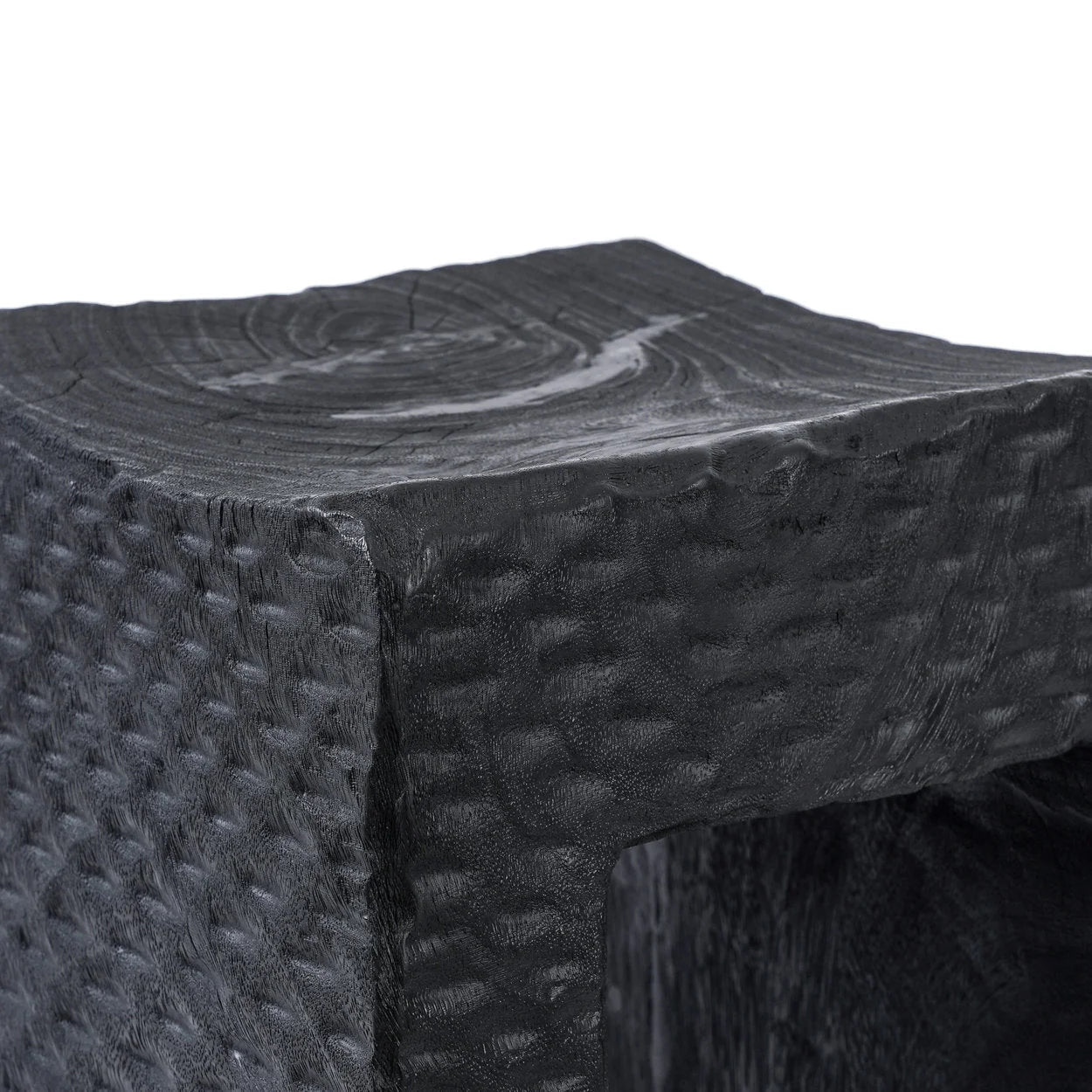 Tabouret en bois de suar noir forme U et assise tressée