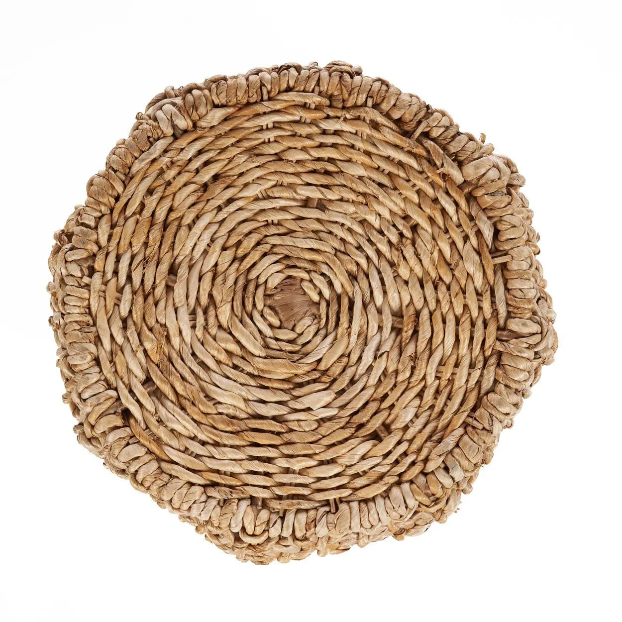 Tabouret ajouré naturel en feuilles de bananier tressées Ø49 cm, spirale serrée en seagrass beige