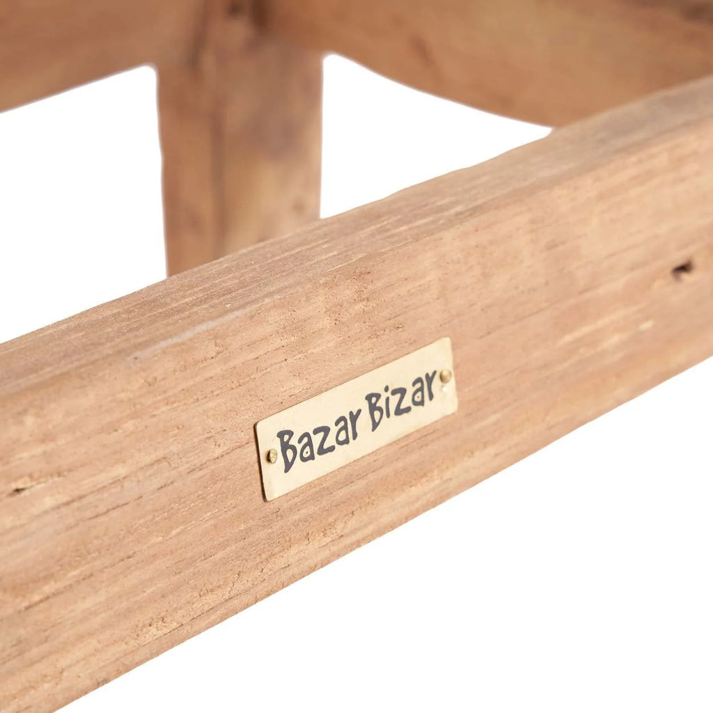 Tabouret rectangulaire en bois de teck naturel finition brute