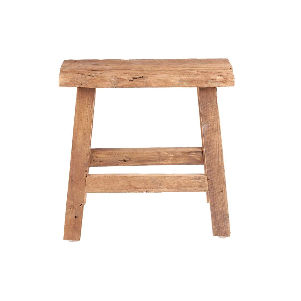 Tabouret rectangulaire en bois de teck naturel finition brute