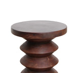 Tabouret rond sculpté en bois de manguier brun foncé, H45 cm