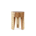 Tabouret rond en bois sculpté naturel suar avec pieds robustes – H45 cm