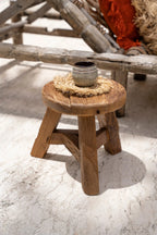 Tabouret rond en bois de teck recyclé finition brute – Ø37 cm