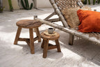 Tabouret rond en bois de teck recyclé finition brute – Ø37 cm