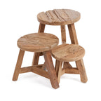 Tabouret rond en bois de teck recyclé finition brute – Ø37 cm