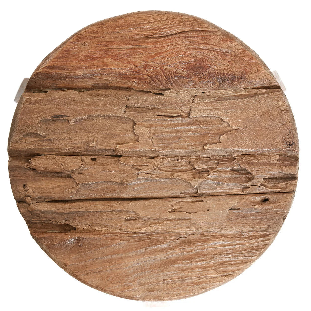 Tabouret rond en bois de teck recyclé finition brute – Ø37 cm