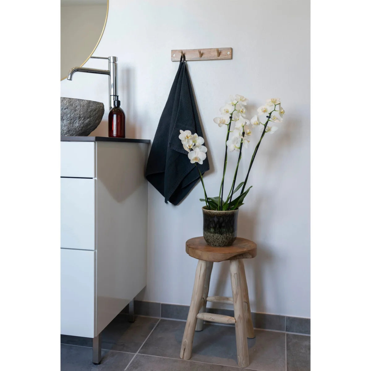 Tabouret rond en teck massif naturel avec nœuds, Ø30x45 cm